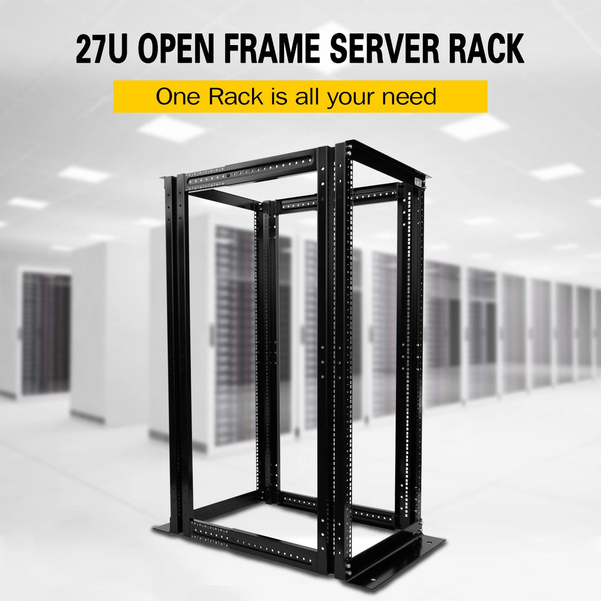 Raising Electronics Server Rack 4 Post Open Rack Frame Rack Enclosure 19 Inch Adjustable Depth Aluminum (27U,56Inch Height)