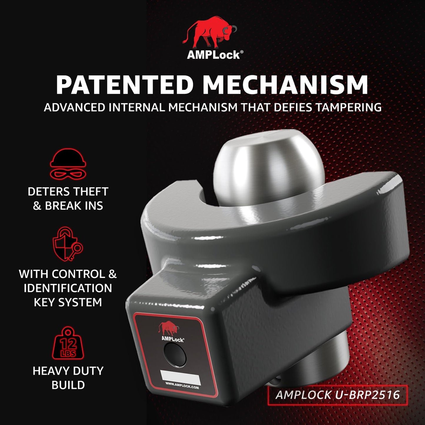 AMPLock U-BRP2516 2 5/16", Heavy Duty Trailer Lock for 2 5/16" Coupler, RV Camper Hitch Lock, Receiver Hitch Accessories, Fast Push System, Rust Resistant Finish, Long Term Outdoor Use