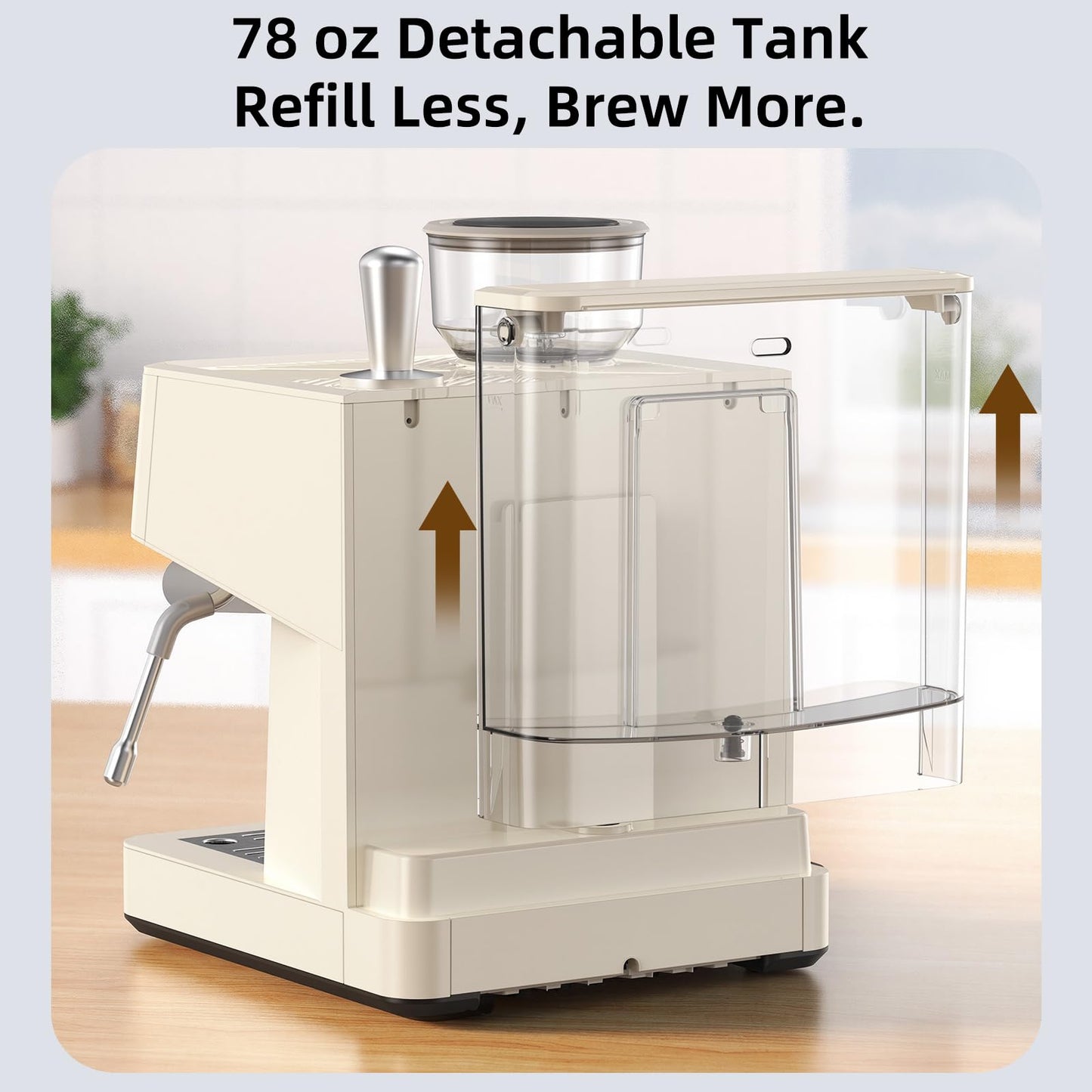 (2026 Upgrade) 15 Bar Espresso Machine with Built-in Anti-Clog Coffee Grinder, Expresso Coffee Machines with Milk Steam Wand/Frother/Tamping Tools,Espresso Maker with Grinder for Lattes-Almond