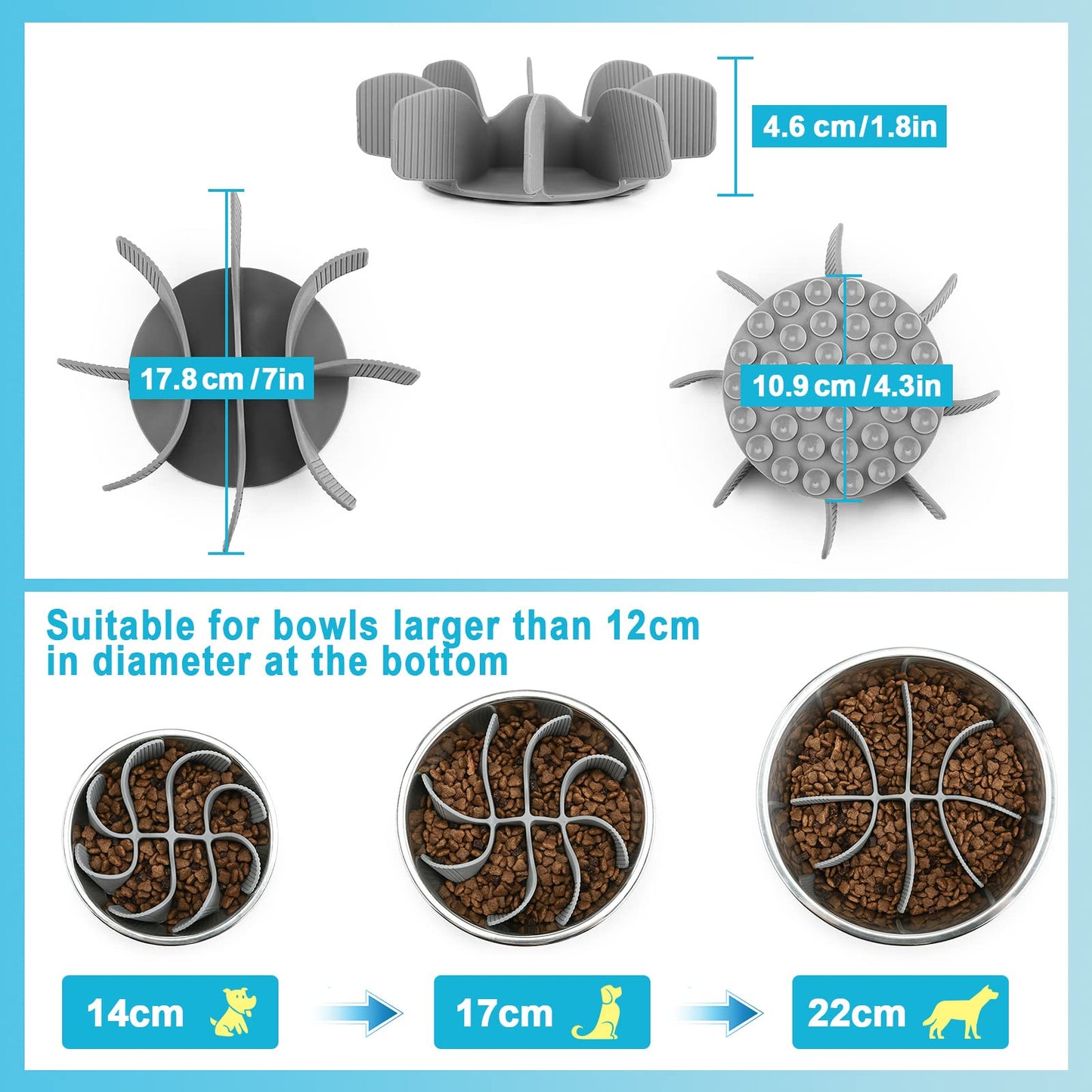 PETTOM Slow Feeder Insert for Dog Bowls - Silicone Cuttable Suitable for Small and Large Dog Bowls to Slow Down Eating - Anti-Slip Strong Suction