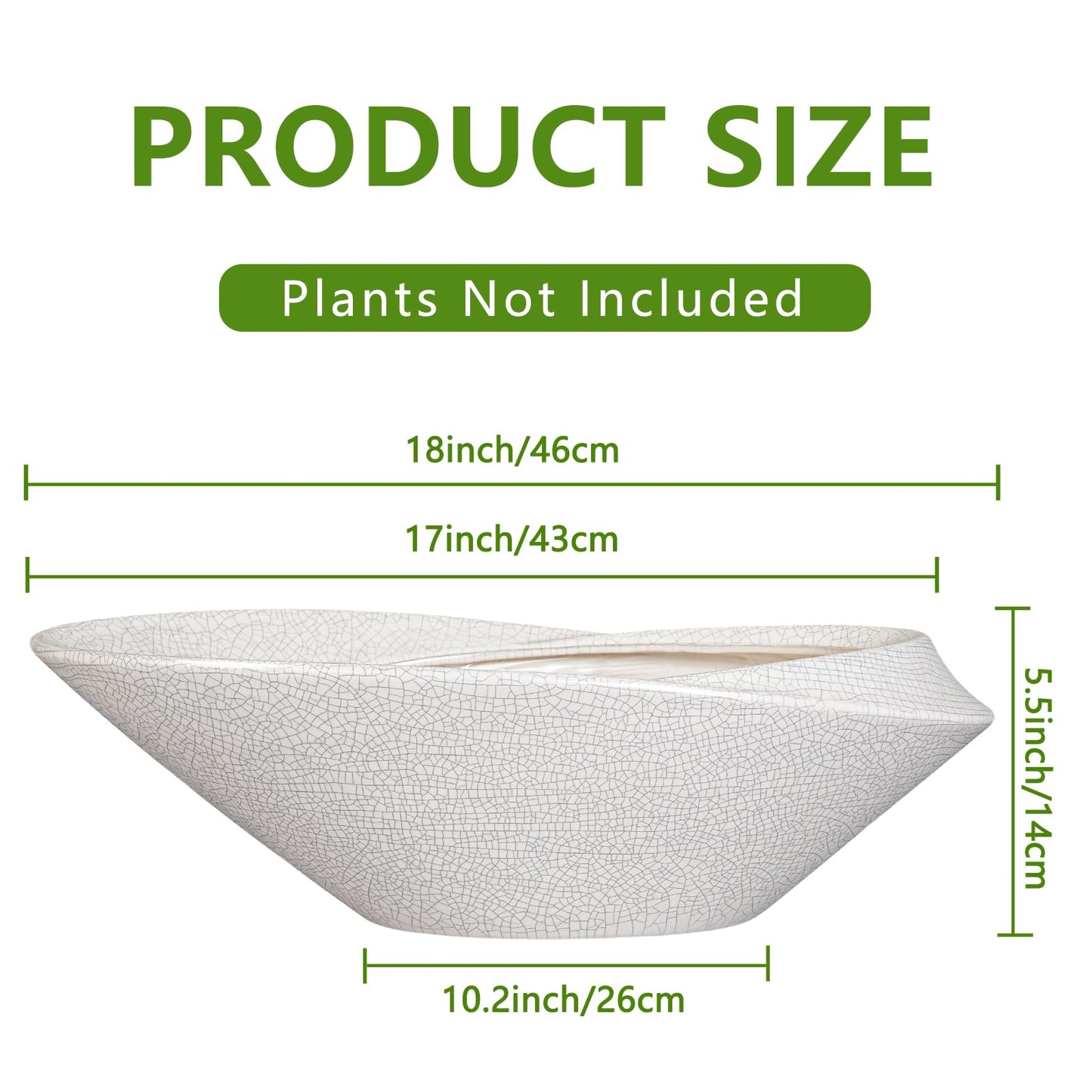 EPFamily Bonsai Pots - 18 Inch Ceramic Plant Pot for Bonsai Tree, Modern Indoor & Outdoor Succulent Planter with Drainage, Room Decor, Gifts for Plant Lovers, White-Black