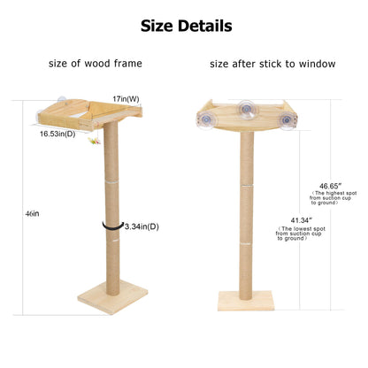 Cat Window Perch with Tall Scratching Posts, Inside 46" Climbing Tree Hammmock Mounted with Suction Cups for Sleeping,Playing and Watching Birds