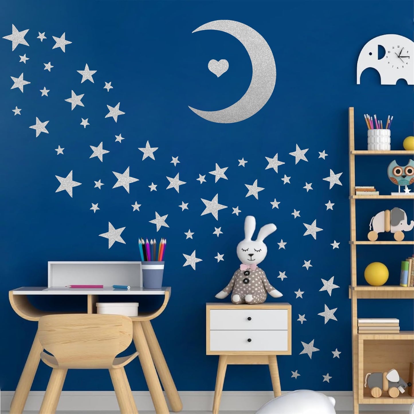 Easma Star Wall Decals (191stars+1moon+1heart) 3 Size Silver Stars and Moon Decals Removable Peel and Stick Stickers Fits Kids Room Decor