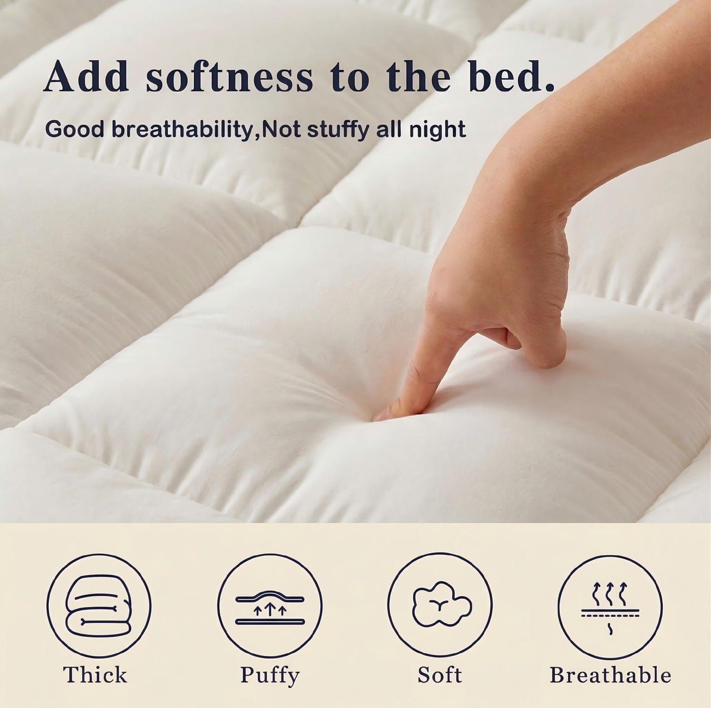 TerraSera Thick Mattress Topper Bed Topper Soft Pillow Top Mattress Topper Mattress Pad with Deep Pocket Breathable Machine Washable Durable Polyester(Full)