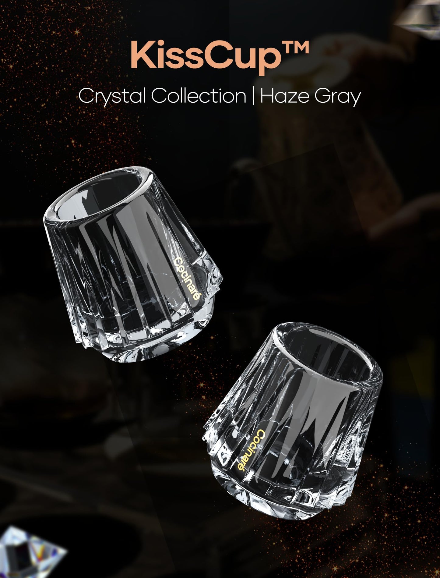 Cocinare KissCup Crystal Espresso Cup – 1.5oz Demitasse Cup for Espresso, Pour-over coffee & Tea, Haze Gray, Crystal Collection