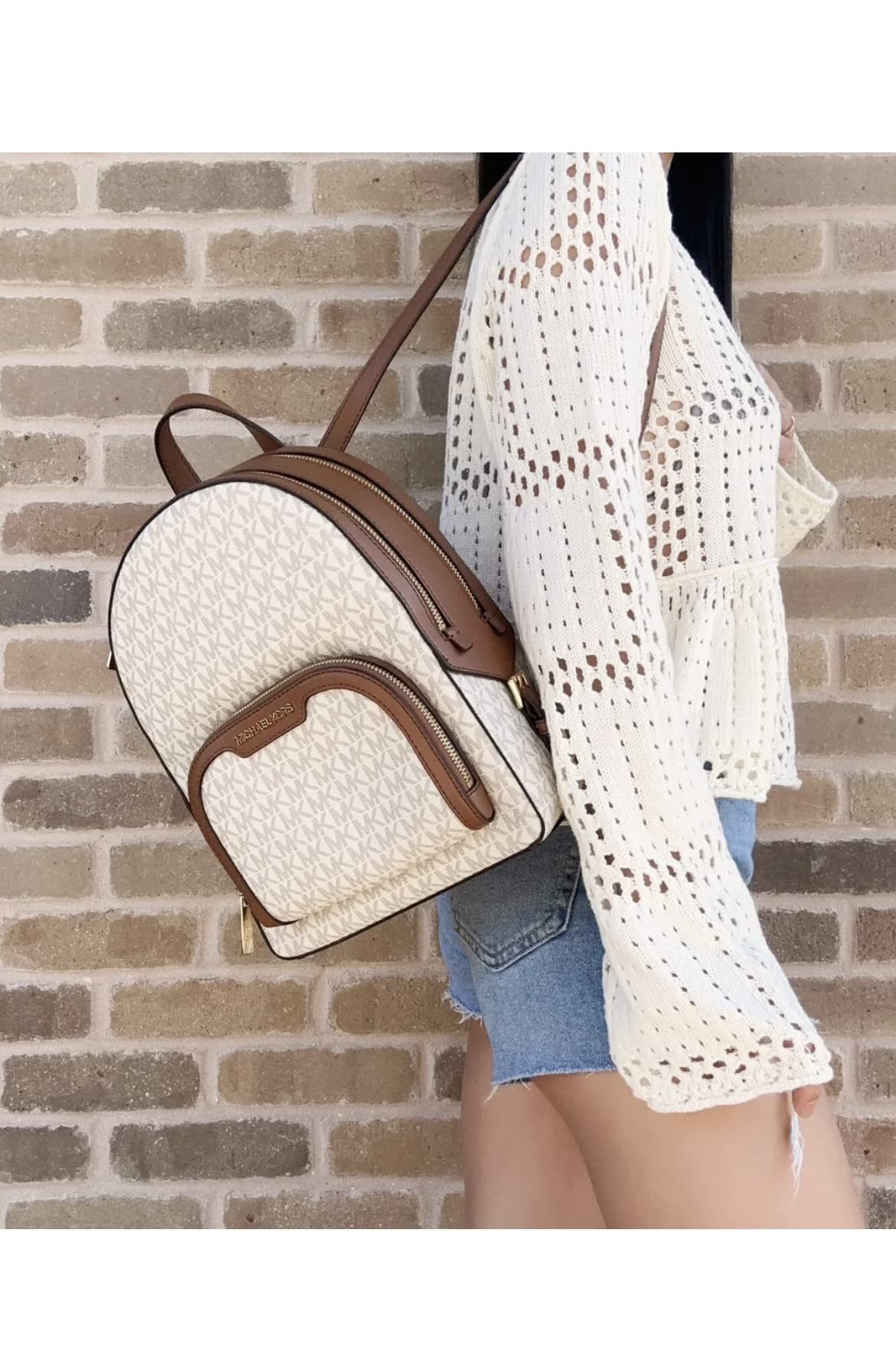 Michael Kors Jaycee Travel Bag Rucksack Size NS White/Brown, vanilla