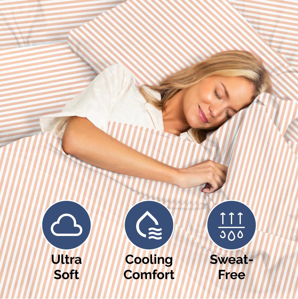 Queen Size 4 Piece Sheet Set - Ultra Soft & Cooling Bed Sheets - Fits 8 Inch to 16 inch Mattress - Wrinkle & Fade Resistant with Deep Pockets - Breathable, Comfy Hotel Luxury Bedding - Blush Stripes
