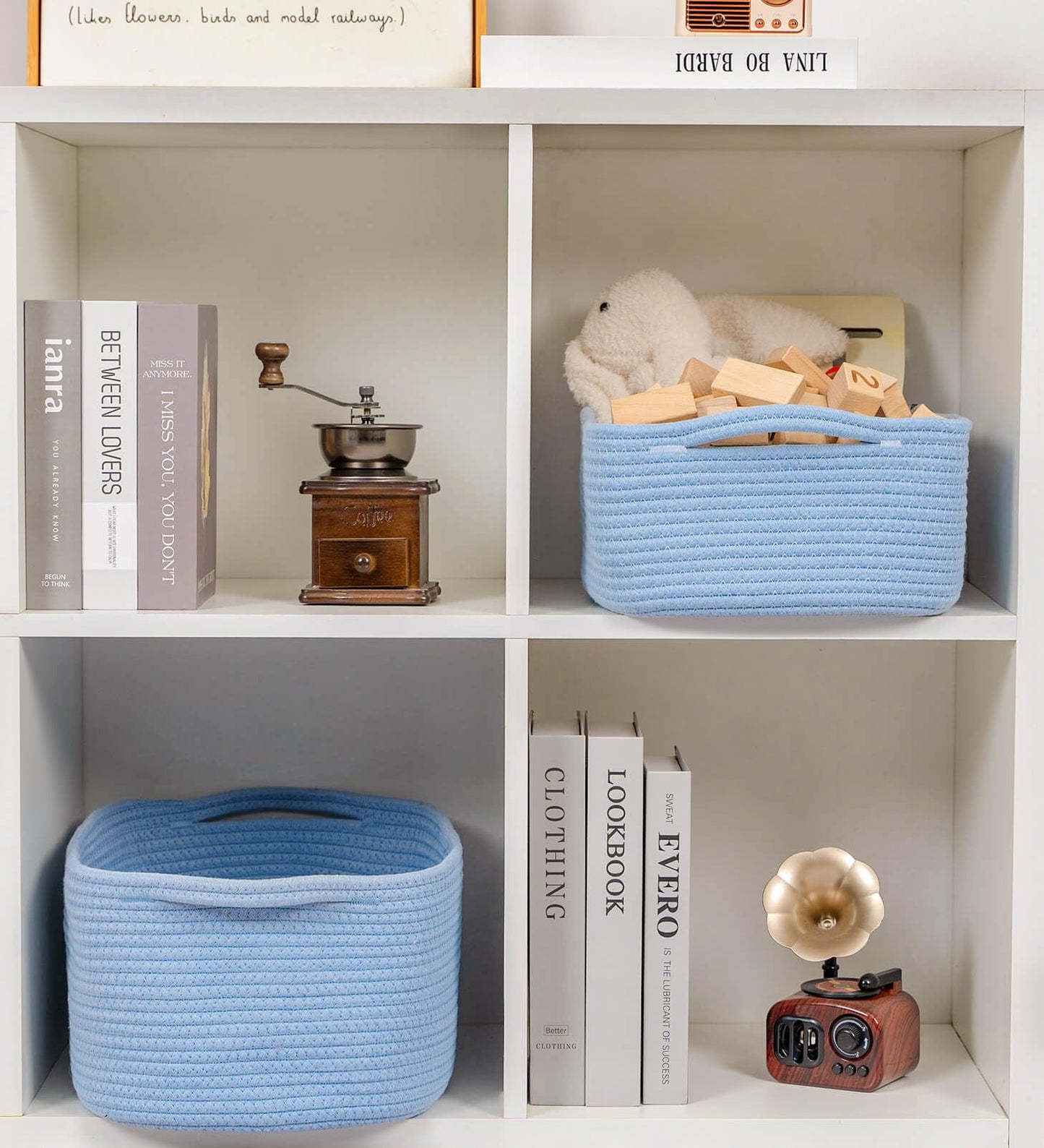 CubesLand Cute and Durable Small Cotton Rope Basket for Organizing, Woven Closet Storage Bin,Shelves Closet Storage Basket, Bathroom Storage Organizer Bin, Nursery Toy Basket Bin, Blue Basket