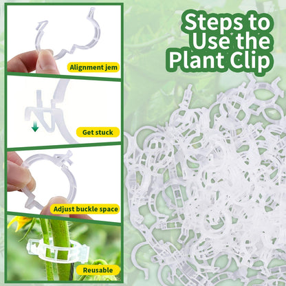 100 PCS Plant Support Clips,Reusable Garden Clips for Tomatoes, Climbing Plants, Vine Support,Plastic Plant Clips for Trellises, Indoor & Outdoor Use
