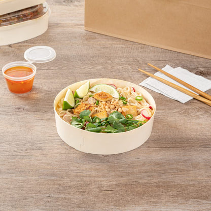 Restaurantware Taipei 33 Ounce Food Containers 100 Round Wooden Bento Boxes - Lids Sold Separately Grease Impermeable Poplar To Go Boxes Disposable Serve Noodles Dumplings And More