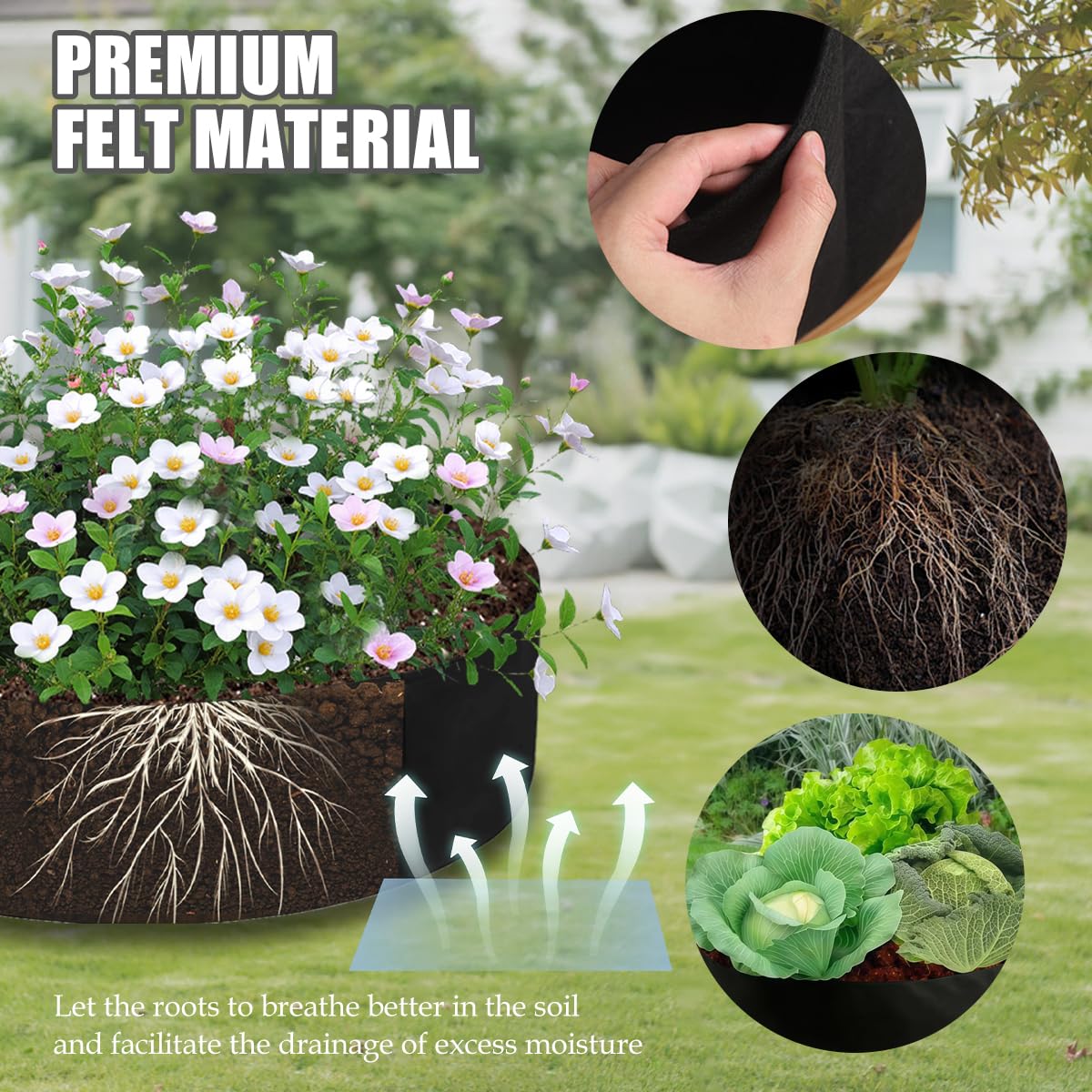 Kasoyo (2 Pack) 128 Gallon Rectangular Planting Bags and 50 Gallon Round Flower Bed Planting Bags, Suitable for Growing Vegetables, Potatoes and Flowers in The Garden