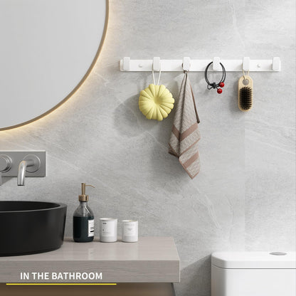 Coat Hook Wall Rack Hanger - White Coat Rack with 6 Hooks Wall Hooks for Hanging Hat Key Bag Towel Wall Mount Coat Holder