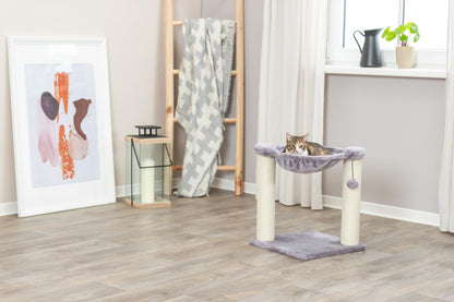 TRIXIE Baza Cat Scratching Post 19,7 Inch - with Durable Sisal Rope and with Fluffy Hammock and Dangling Cat Toy - in Gray