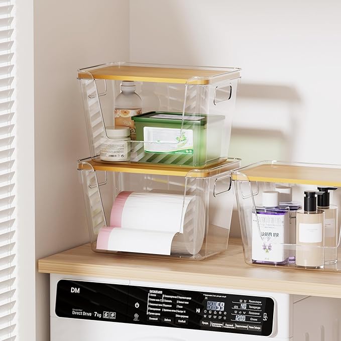 Delamu Acrylic Trash Bag Holder, 2 Pack Stackable Garbage Holder