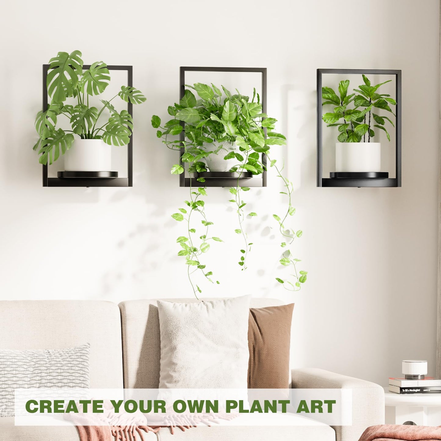 Qiaogreen Hanging Planters for Indoor Plants - Aesthetic Photo Frame Style Wall Plant Holder - Metal Window Plant Shelves, Wall Plant Hanger for Lingving Room Home Gardening Wall Decor (3-Pack)