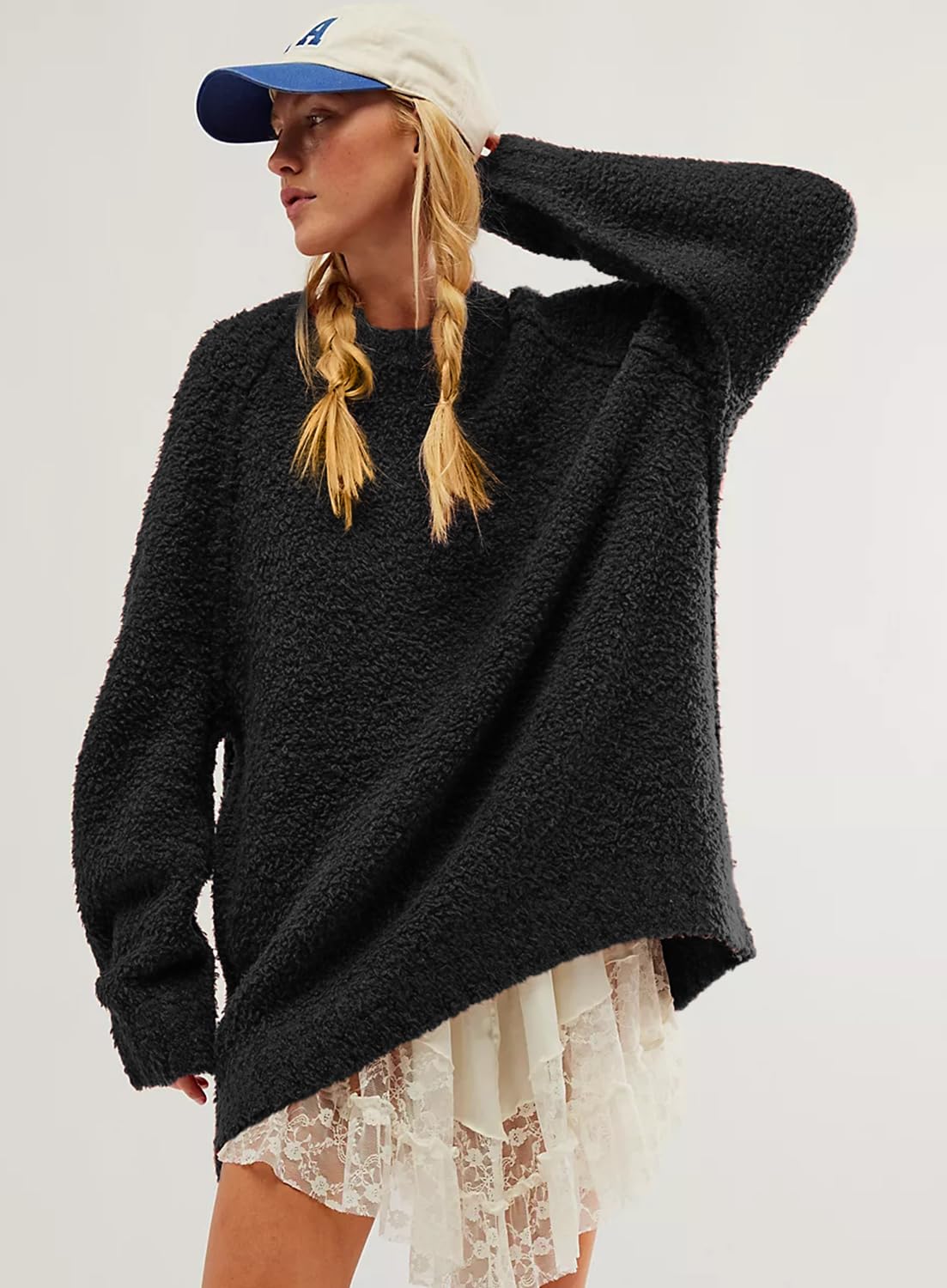 Beaully Women's Oversized Long Sleeve Crewneck Fuzzy Knit Warm Sweaters 2025 Fall Pullover Sweater Tops