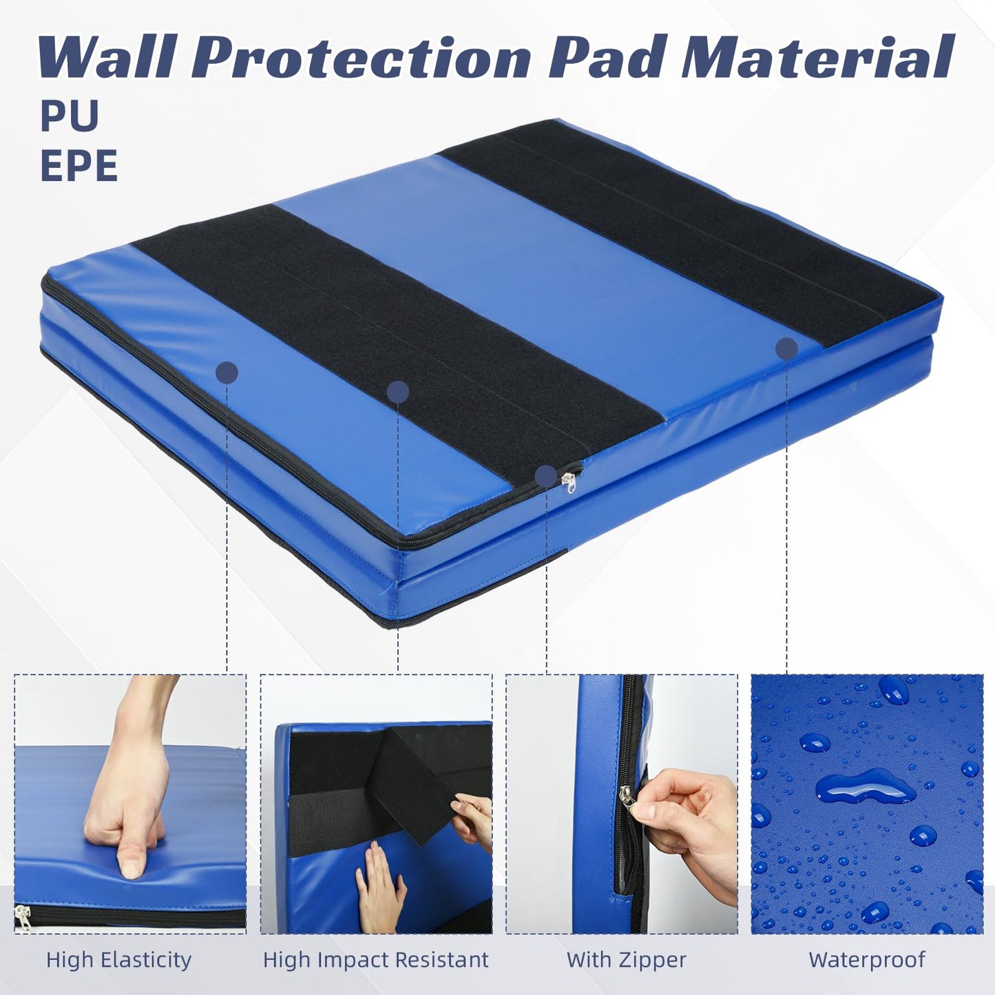 ybaymy 2" Thick Wall Padding, Wall Pads for Gym Basketball Court Garage Wall Mount Protector, Anti Collision Mat for Kids Foldable Exercise Mats for Taekwondo Garage (Blue)
