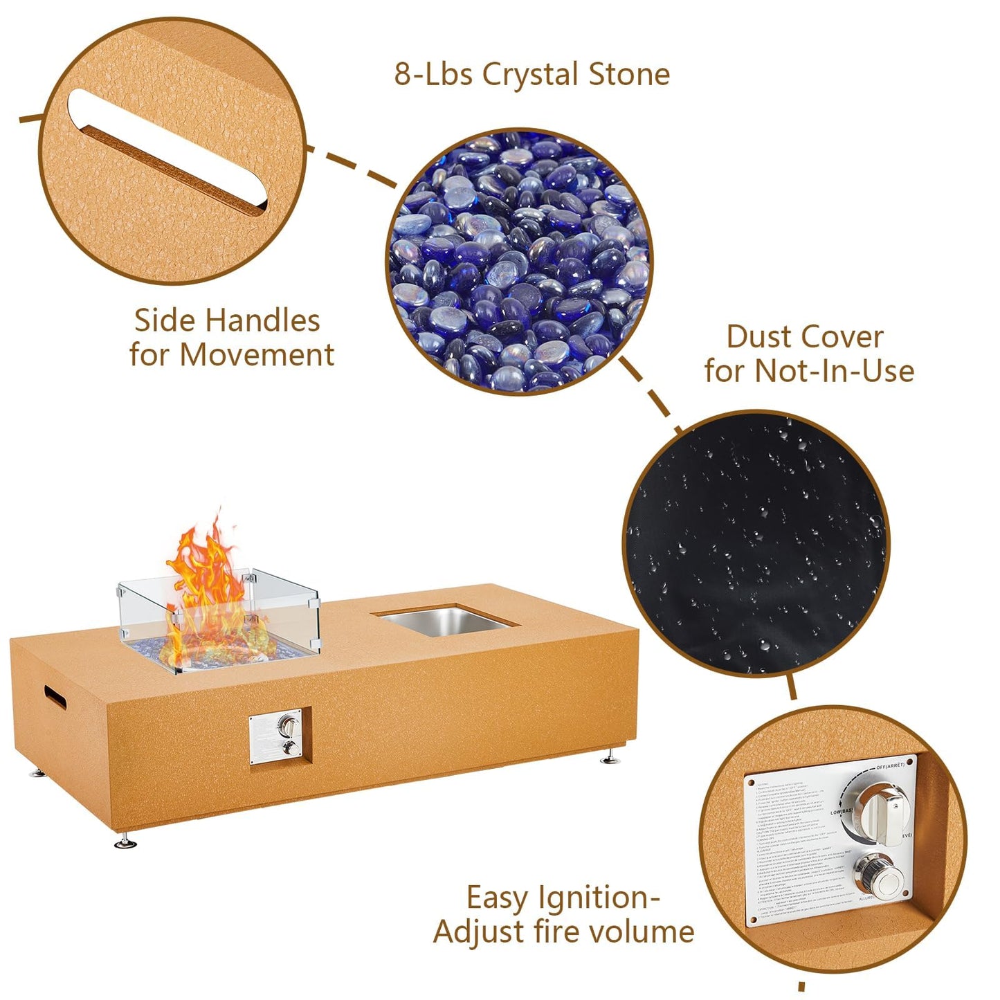 56-inch Outdoor Propane Fire Pit Table with 50,000 BTU Output, 13-inch Ice Bucket, Dual Function, CSA Certified, Fire Glass Beads and Wind Guard for Patio, Poolside and Garden