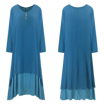 R.Vivimos Women Long Sleeve Cotton Casual Loose Plus Size Irregular Long Dresses