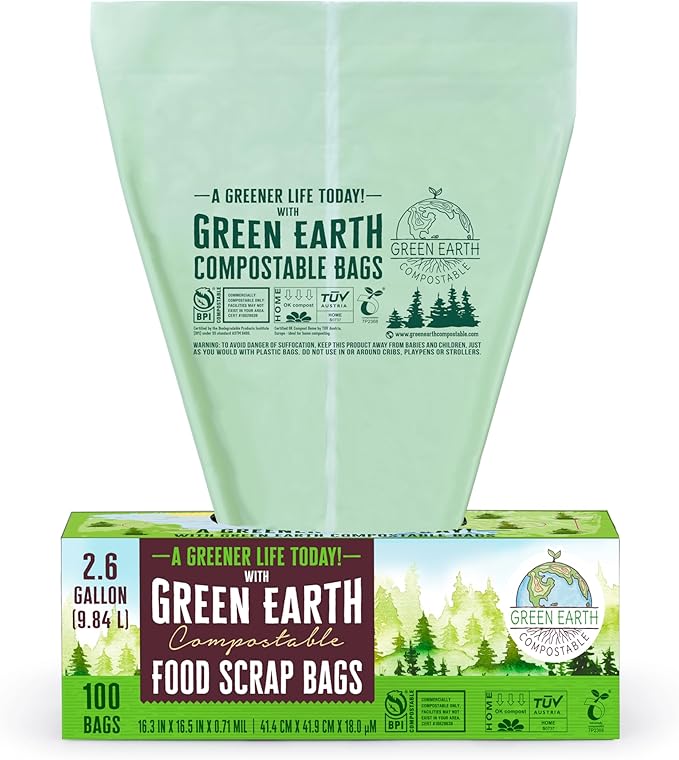 Green Earth Compostable Small Kitchen Food Scrap Trash Bags, Extra Thick 0.71