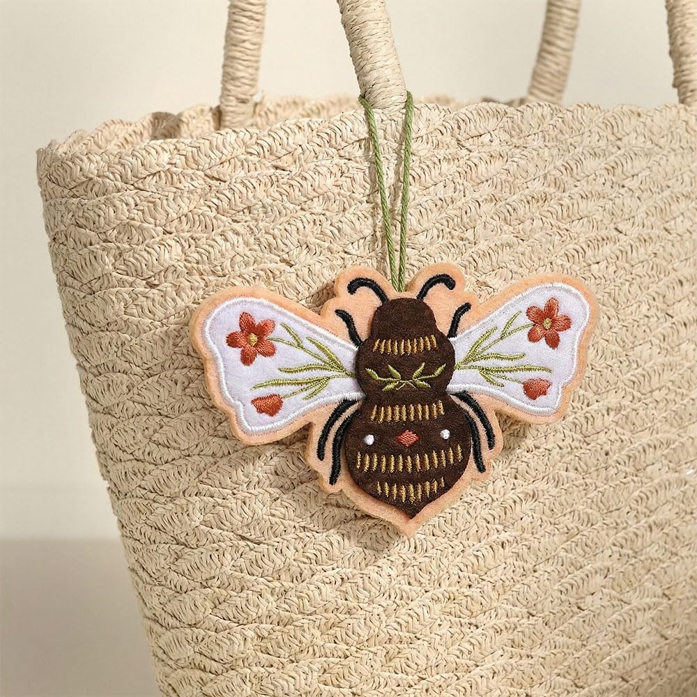 Lovepop Everyday Handmade Botanical Bee HeartFelt Charm Card | Soft Felt Keychain for Wallet, Handbag, Car Key | Ornaments, Bag Charms, Key Ring, Purse Accessories, Gift Toppers | 5" x 7" Card