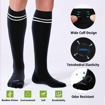 LEVSOX Bamboo Compression Socks for Women&Men 20-30 mmHg Knee High Cute Support Socks for Nurses, Pregnant Women, Travel, 4 Pair-black, XL