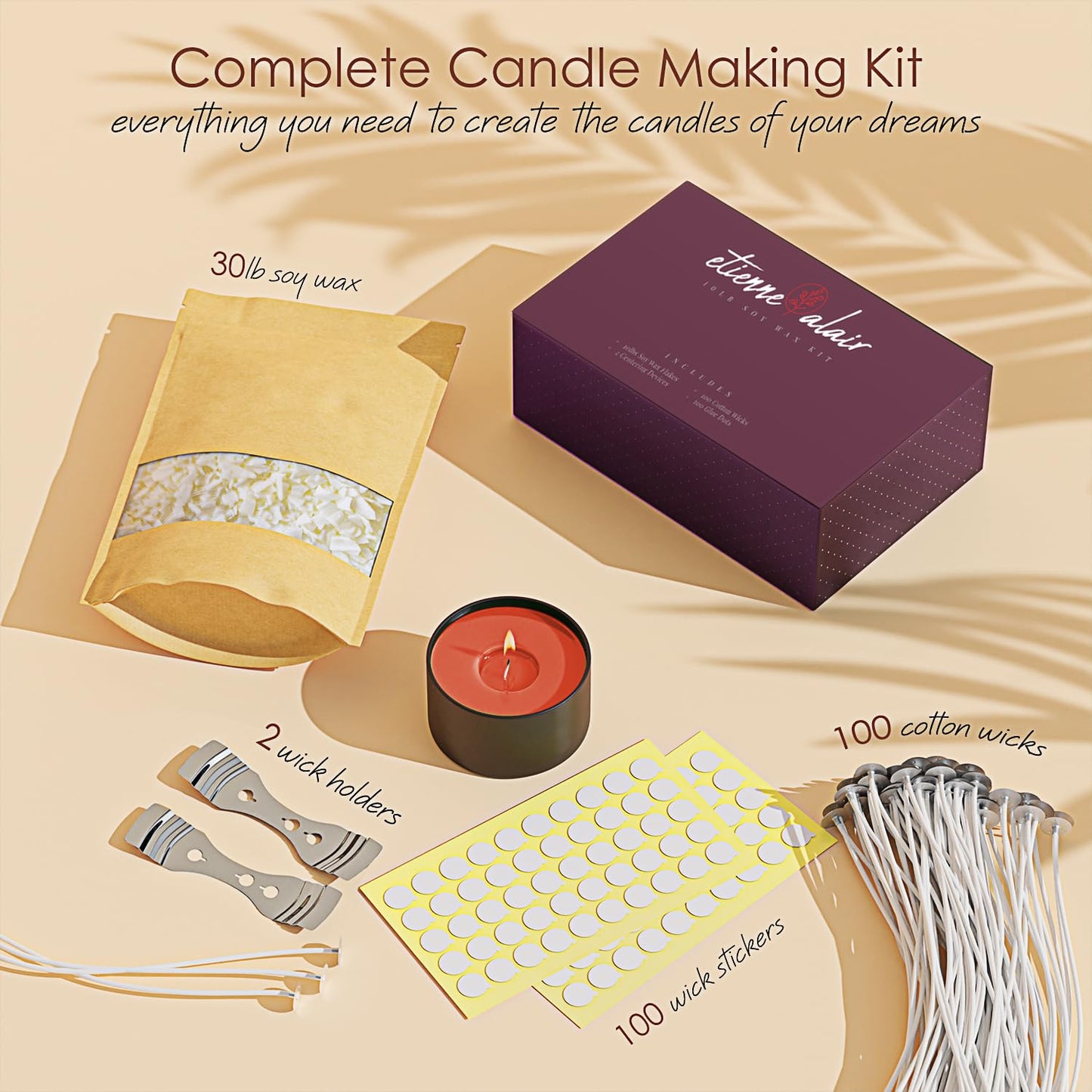 Etienne Alair Organic Soy Candle Wax for Candle Making, 30 lbs Natural Candles Making Supplies, Beeswax-Free, Paraffin-Free, Pure Soy Wax Flakes Perfect for Candles, Tealights and Melts