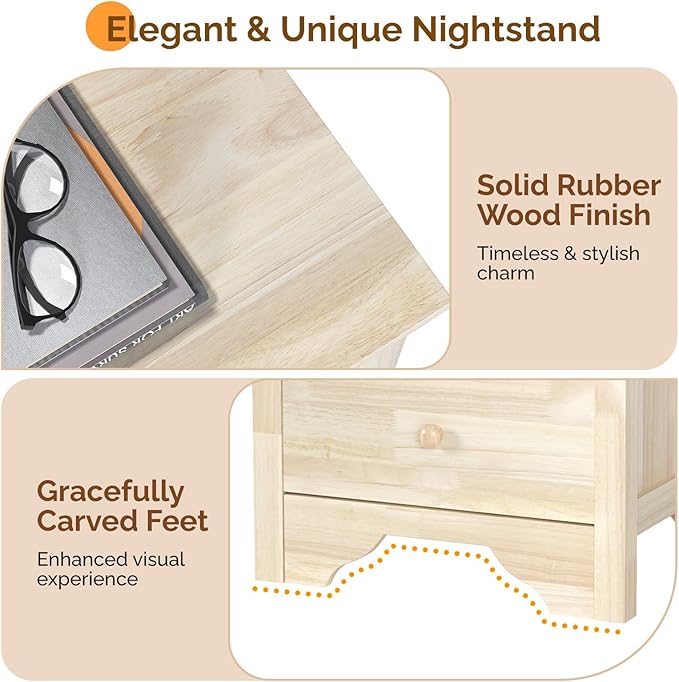 Bonnlo Solid Wood Nightstand Unfinished