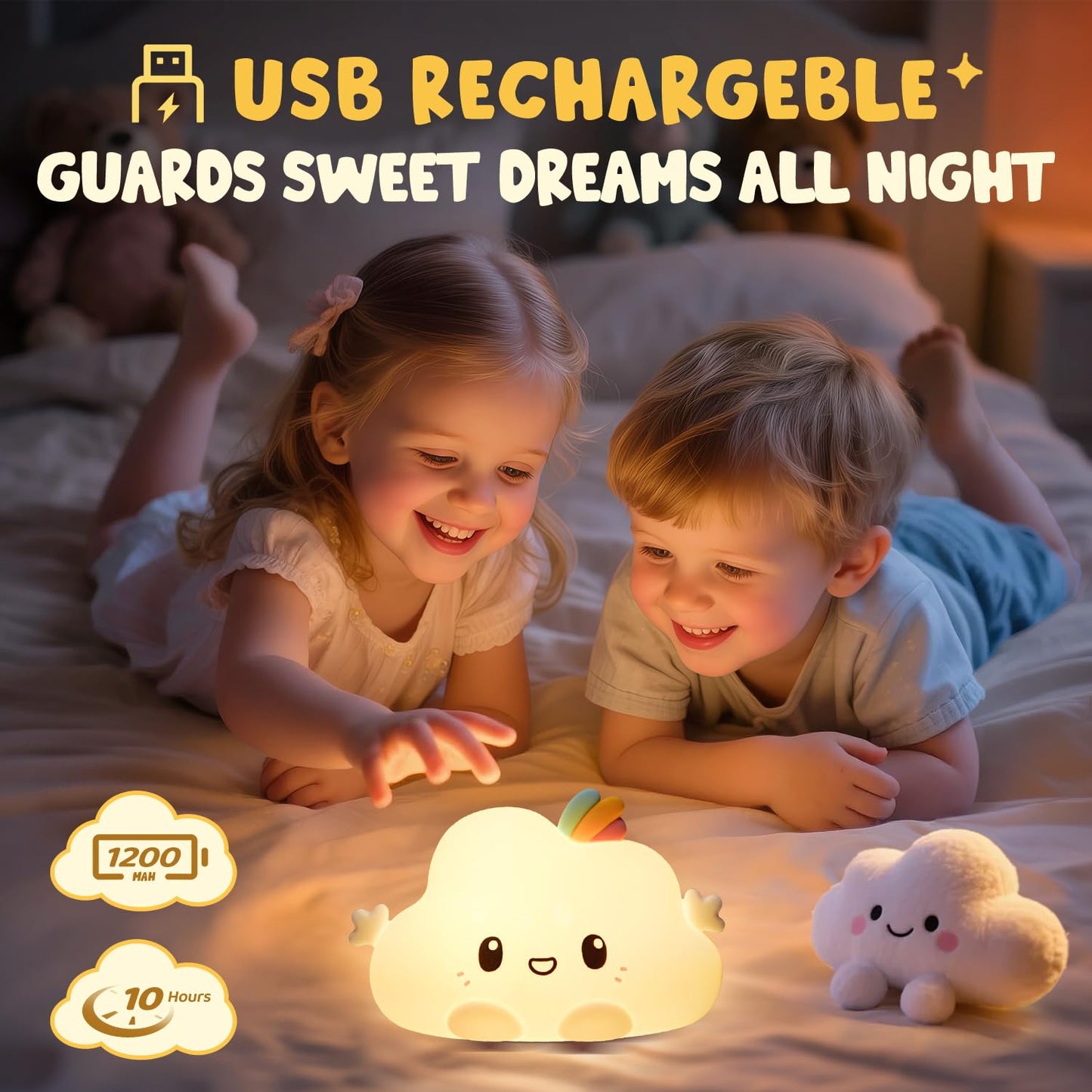 One Fire Baby Night Light Kids, 16 Colours+Remote Control+Silicone+Dimmable+12H Use Kids Night Light, Bedroom Lamp Girls Bedroom Accessories Cloud Gifts for Girls Kawaii Baby Gifts 0-6 Months