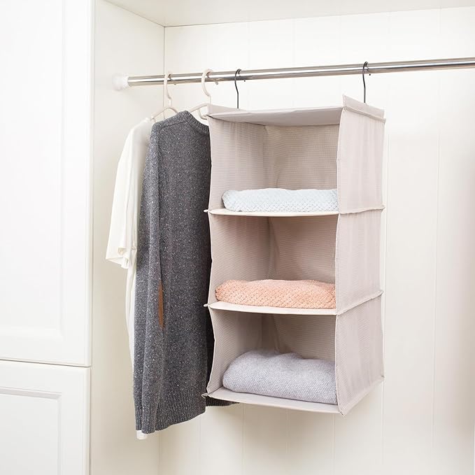 Hanging Closet Organizer, Easy Mount Foldable 3-Shelf Hanging Closet Wardrobe