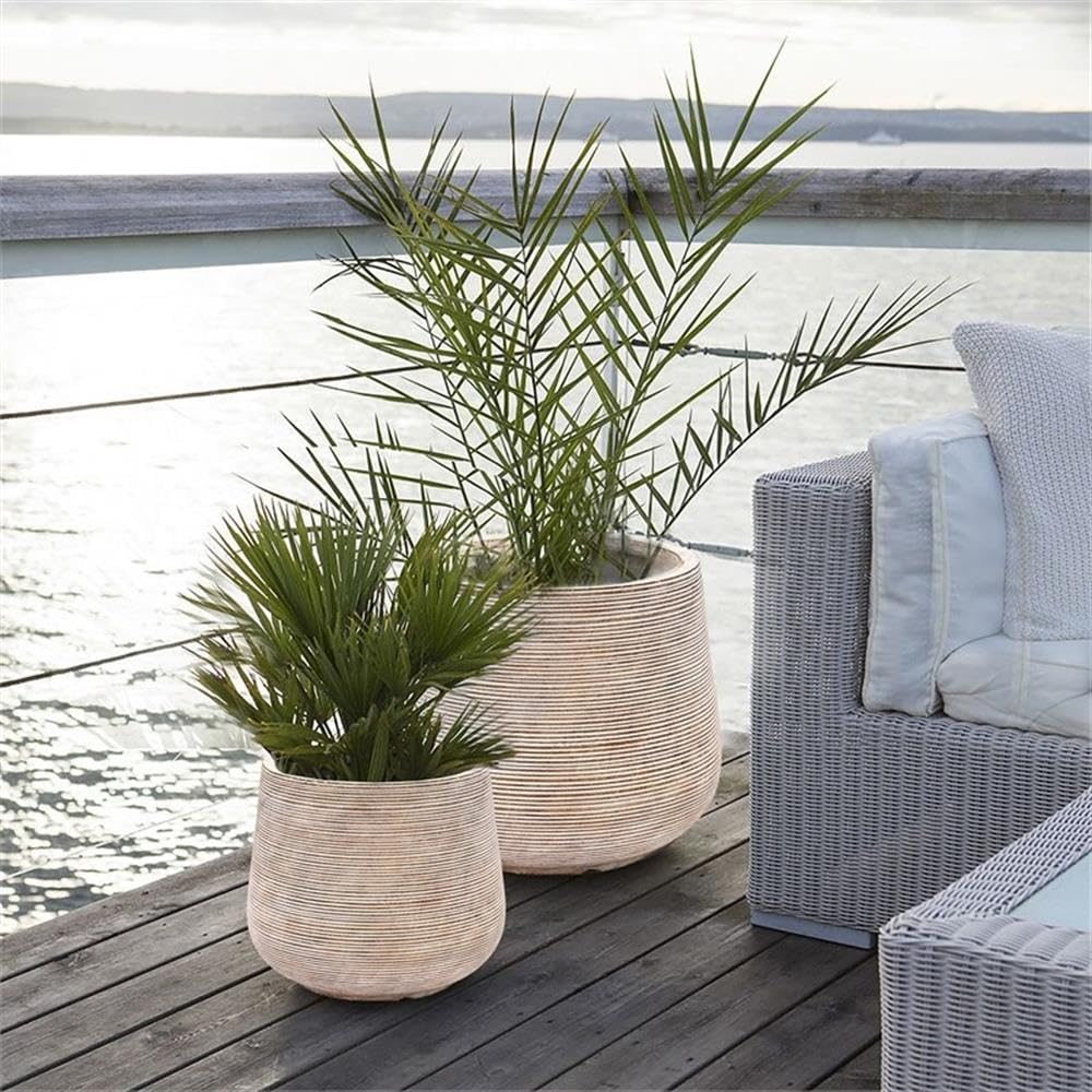 LuxenHome 17" Dia Large Round Planters for Indoor Plants, Outdoor Planters with Drainage Holes, Farmhouse Distressed Plant Pots Indoor & Outdoor for Home Garden Patio