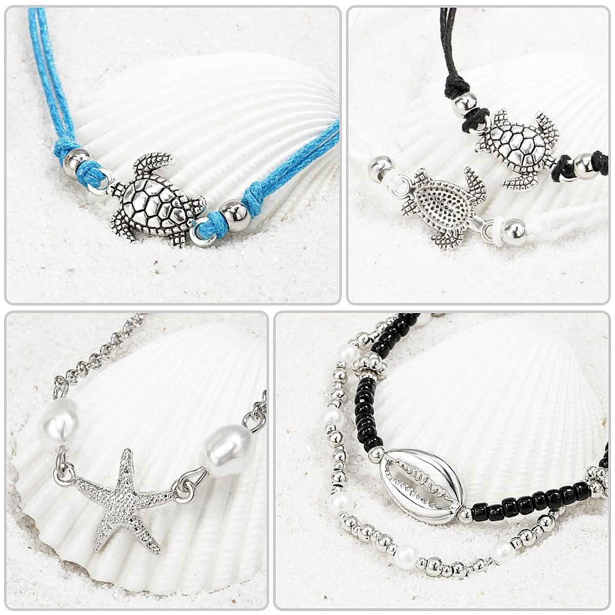Suyi Beach Turtle Anklet Boho Handmade Adjustable Anklet Layered Rope Anklet Foot Chain for Women Set 6