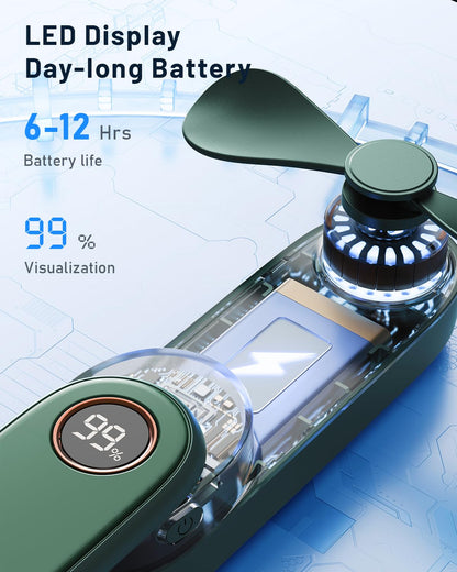 SWEETFULL Portable Handheld Mini Fan with LED Display, 3-in-1 Personal Foldable USB Rechargeable Hand Held Fan & Flashlight for Travel, Lash Eyelash, Cute Small Pocket for Women, Girls