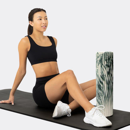 Oceanfoam Tidal Roller - Black Marbled - Muscle Massage Foam Roller for Back Pain & Stretching - Firm and Ergonomic Wide Wave Textured - Yoga, Athletics, & Wellness - Full Size, 20" x 5"