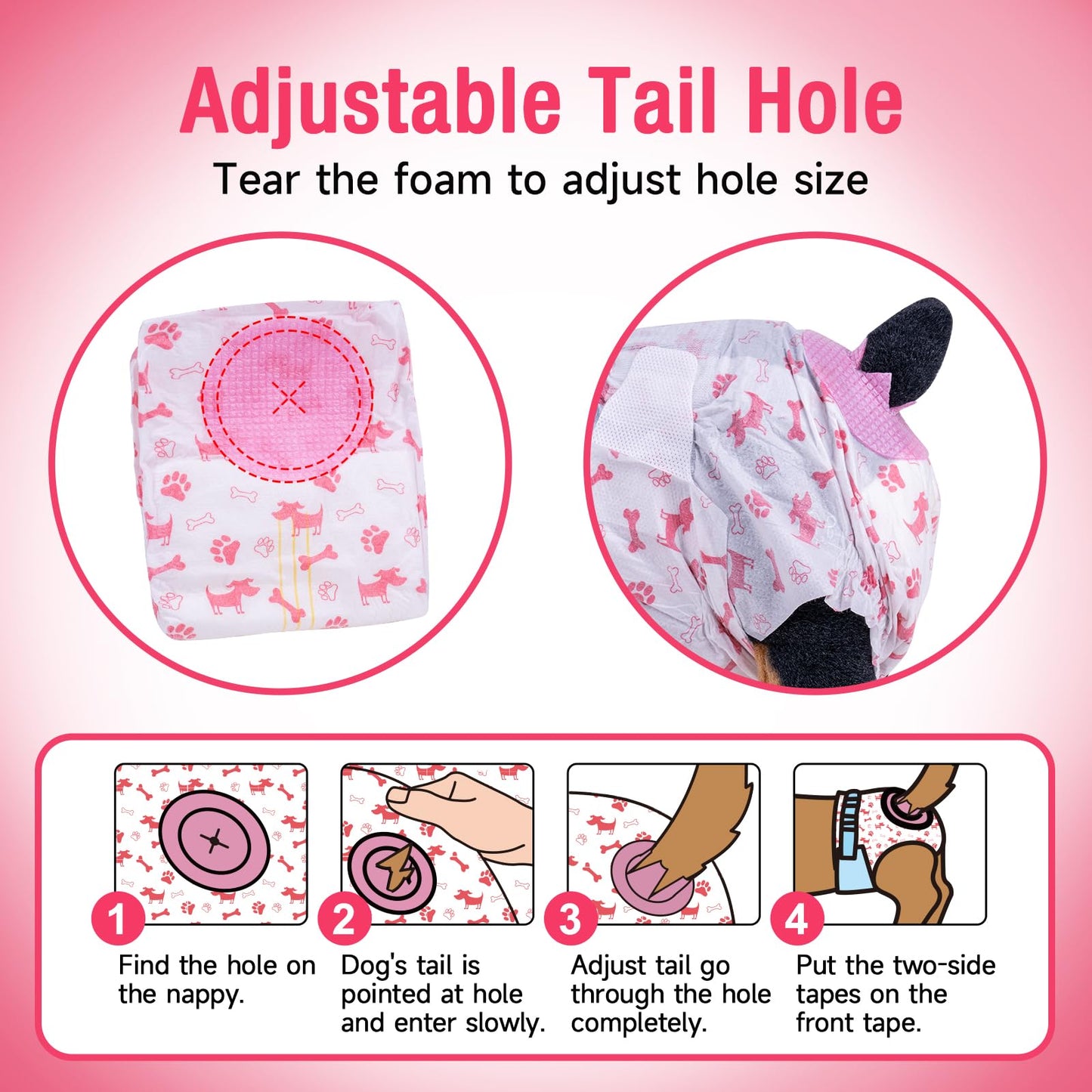 Pet Soft Dog Nappies Female, 20 Count Disposable Dog Pants Female Small, Super Absorbent Disposable Dog Diapers for Girl Dogs in Season/Heat/Incontinence with Adjustable Tail Hole (S 20Count)