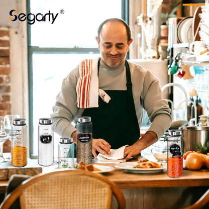 Segarty Spice Jars, 6 Pack 3 oz Spice Bottles with Shaker Lids, Glass Empty Storage Containers with Adjustable Stainless Steel Flow Top for Your Regularly Used Spices