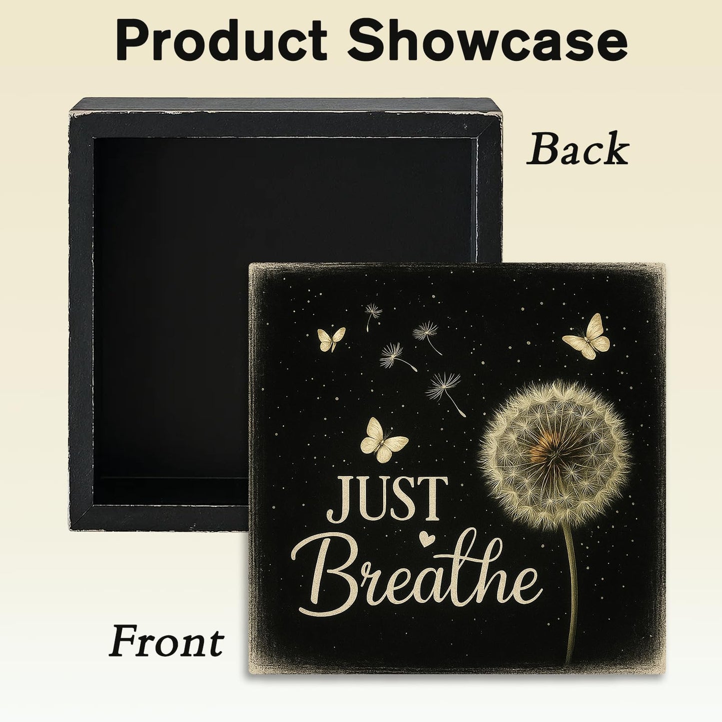 Lriumzn Just Breathe Wood Box Sign, Black, 5x5 Inch