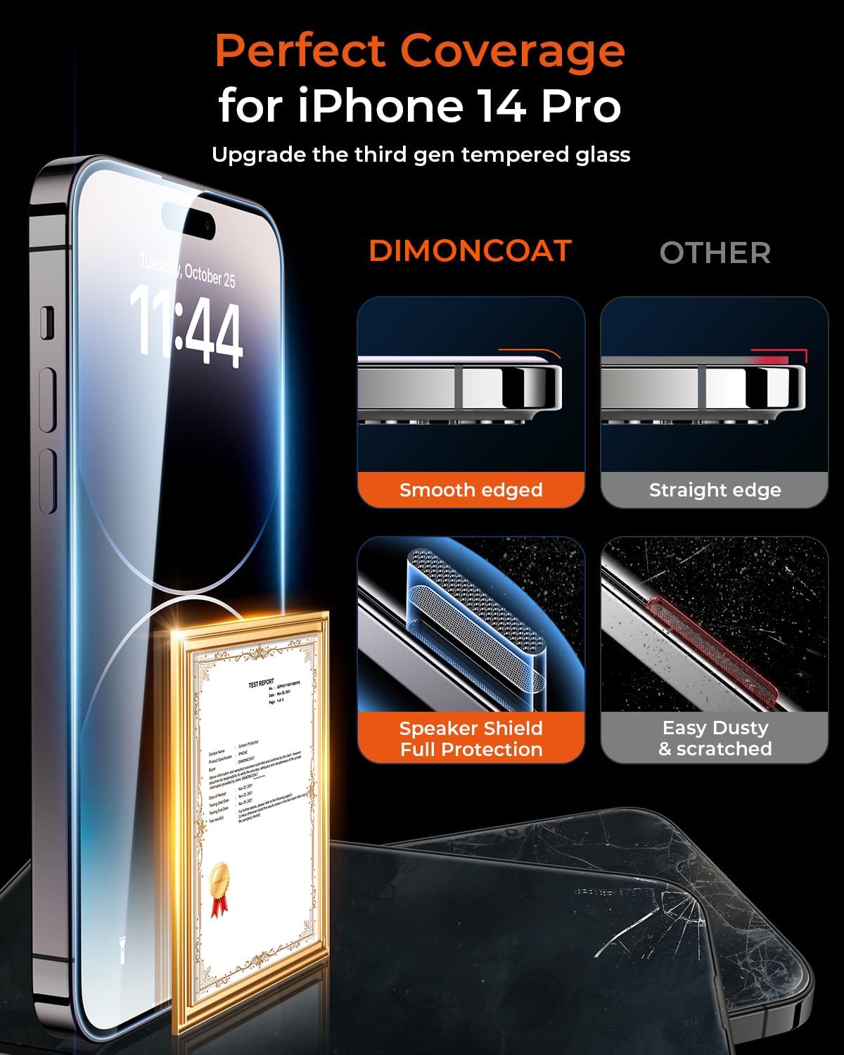 DIMONCOAT 4-PACK TOP 9H+ Glass for iPhone 15 Pro Privacy Screen Protector [Auto Alignment Kit] [10X Military Protection] UNBREAK Tempered Glass Film for iPhone 15 Pro 6.1 inch [Case Friendly]