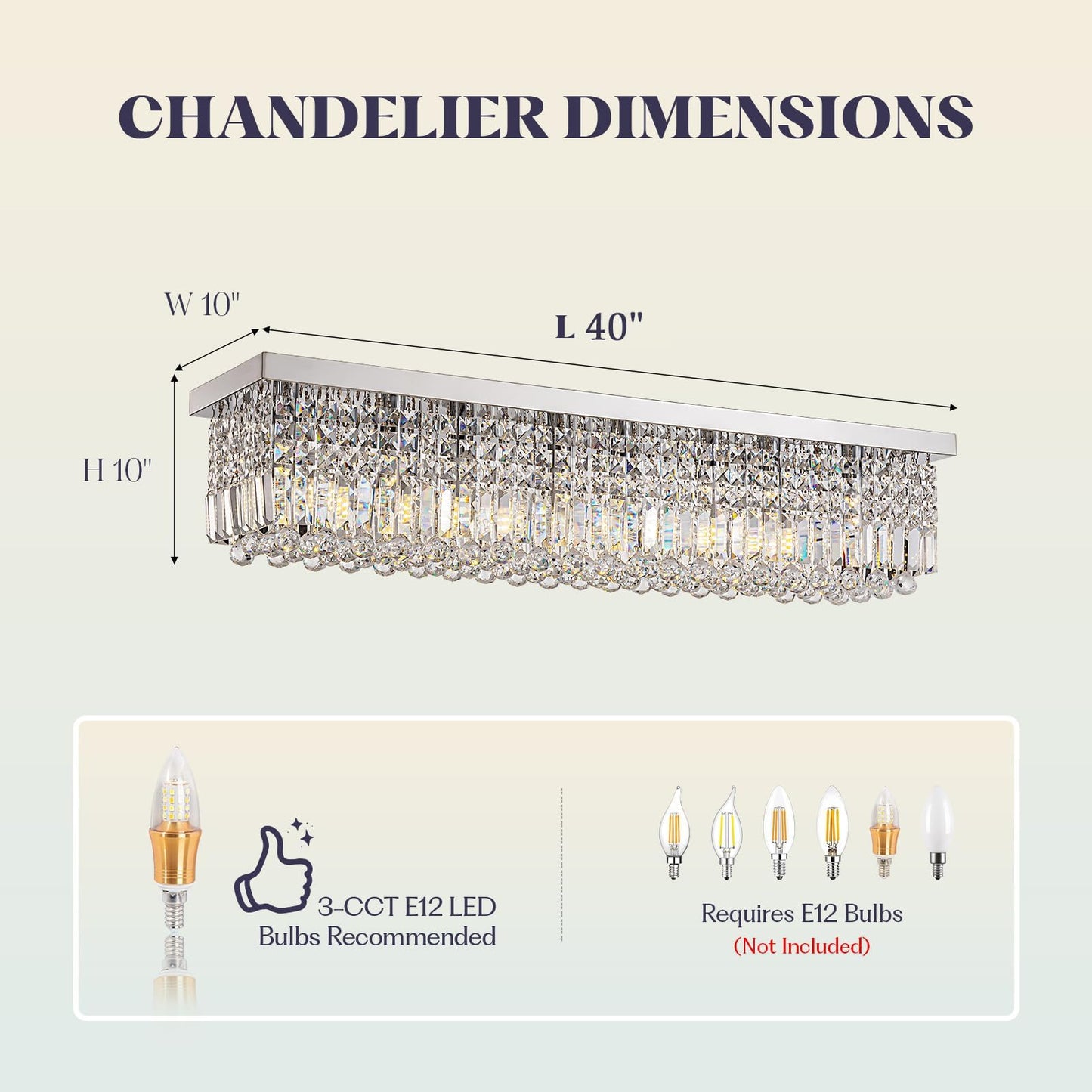 𝐋𝟒𝟎 𝐈𝐧𝐜𝐡 Modern Crystal Chandelier, 8-Lights Rectangle Chandelier Rectangular Flush Mount Pendant Ceiling Light Fixture K9 Crystal Raindrop Chandeliers for Dining Living Room Kitchen Island