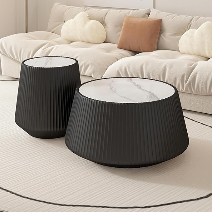 19.68" Round Marble End Table, Modern Cup Shaped Side Table