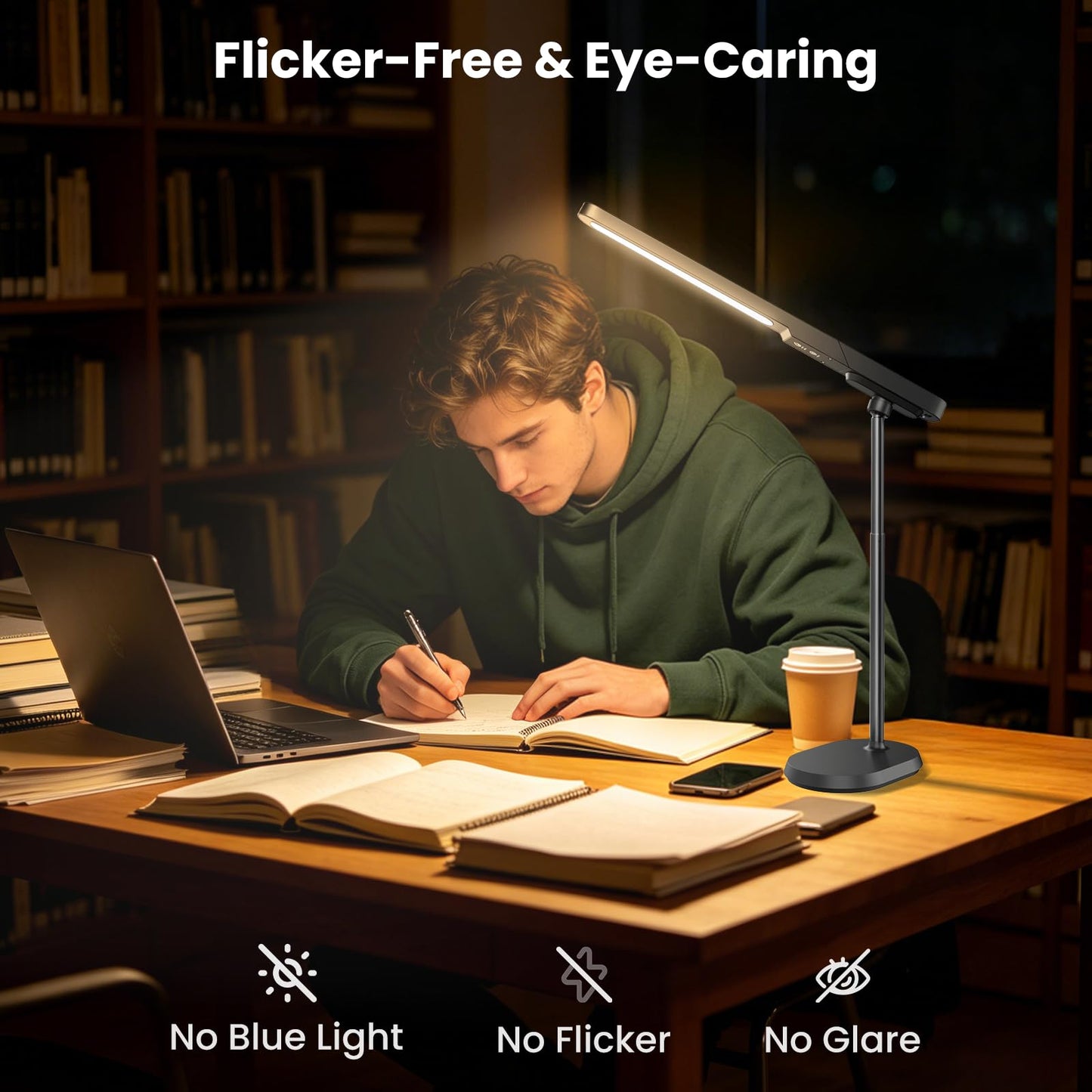 YULINKCO LED Desk Lamp, 3 Color Modes & Dimmable Brightness, Rechargeable Battery-Powered Reading Lamp, Portable Makeup Light, Desktop Lighting for Office, Reading, Puzzles, Working, Night Light