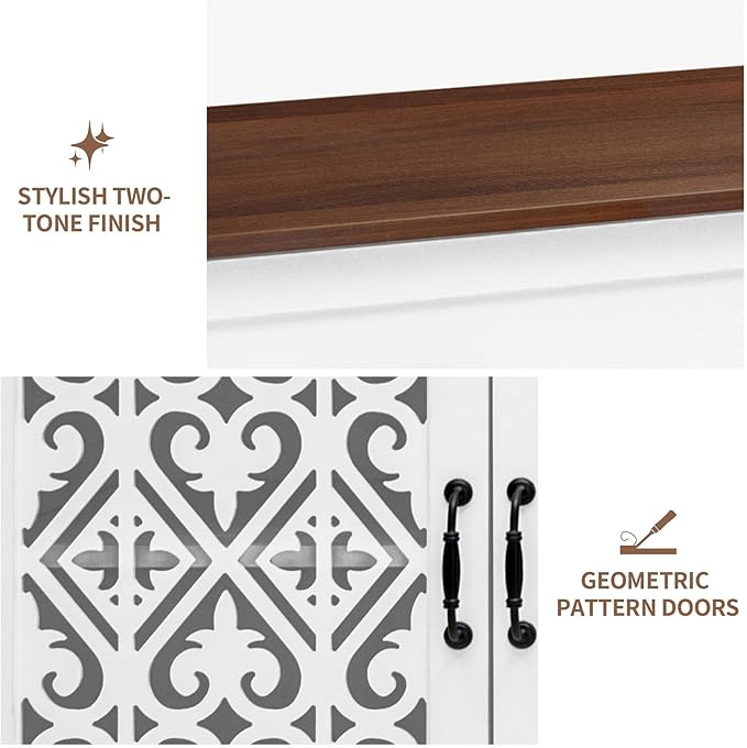 59″ White Bohemia 4 Heart Shaped Carved Doors, 2 Drawers and 2 Adjustable