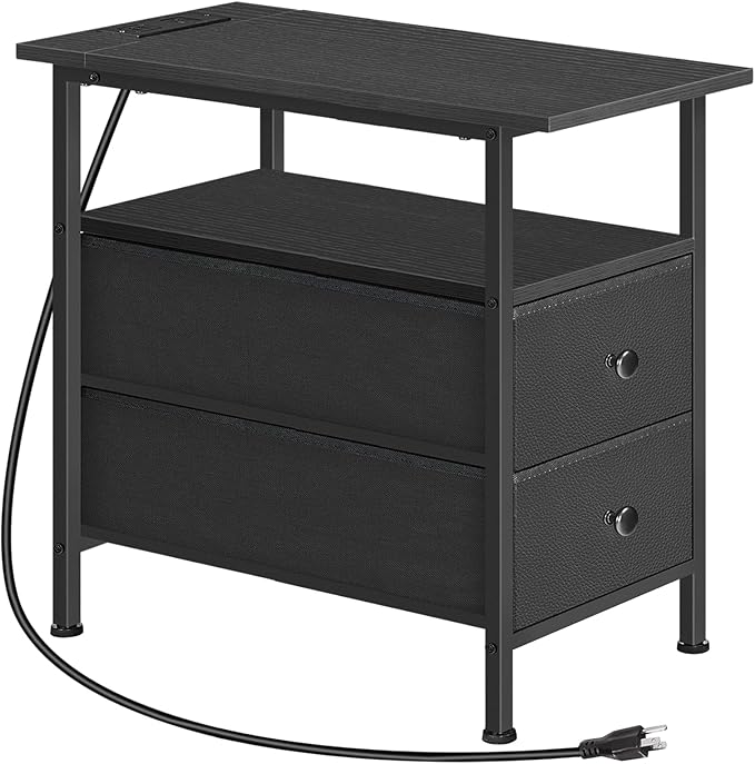 HOOBRO End Table with Charging Station, Narrow Side Table, Nightstand with 2