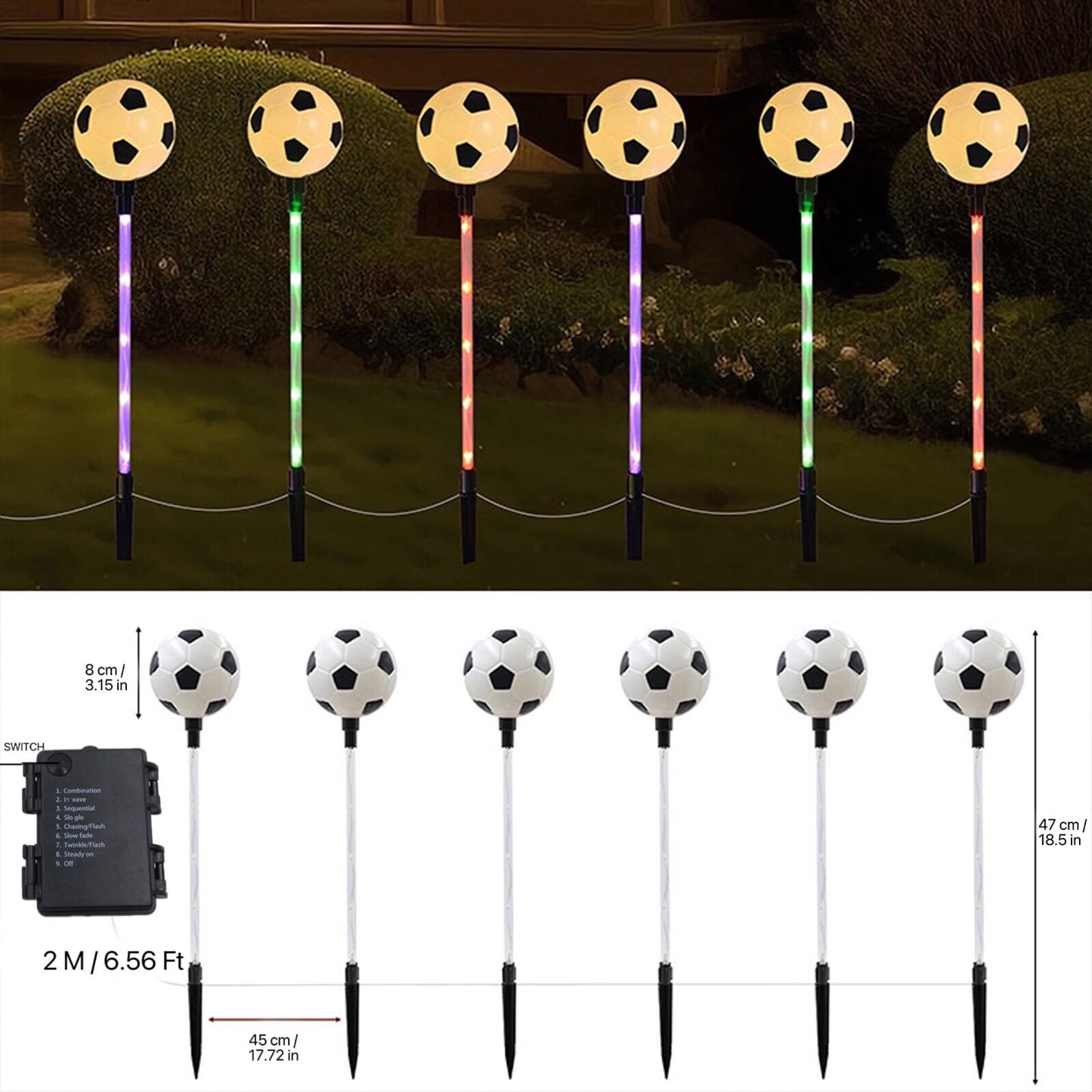 AUGPET Battery Powered Garden Sports Ball Theme Party Stake Lights Soccer Football LED Landscape Path Lights Indoor/Outdoor Christmas Festival Home Patio Decoration Lamps
