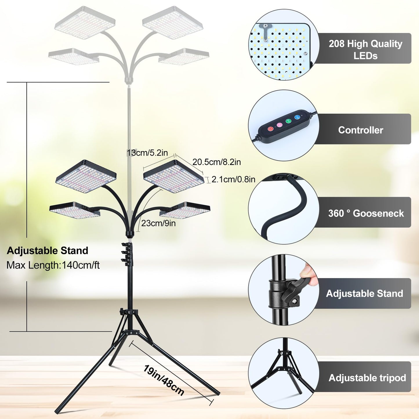 Orchbloom Grow Lights for Indoor Plants 100W, Natural Sunlight Full Spectrum Plant Growing Lamps for Houseplants & Bonsai Tree, 4/8/12/16/20 Hr Timer Plant Light Auto On/Off Everyday