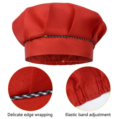 SUNLAND Kids Apron And Hat Set Children Chef Apron For Cooking Baking Painting Red (M:6-12 Years)