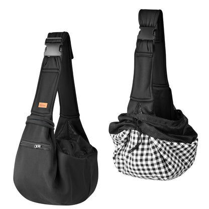 CUBY Dog and Cat Sling Carrier - Small Dog Carrier Sling with Adjust Strap & Zip Pocket, Hands Free Soft Dog Slings for Small Dogs Cats Puppy Pets Outdoor Travel Safety Purse Bag (Black)