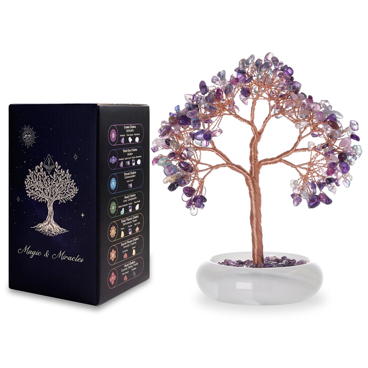 MAGIC AND MIRACLES Fluorite Crystal Tree Healing Gem for Office Decor Home Decor Meditation Money Tree Desk Chakra Energy Bonsai Gift for Women