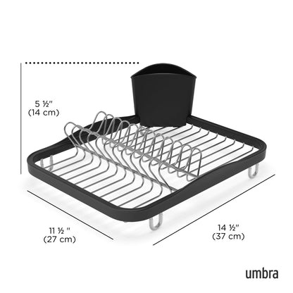 Umbra 330065-744 Sinkin Drying Rack- Dish Drainer Caddy with Removable Cutlery Holder Fits in Sink or on Counter top, Medium, Black/Nickel Kitchen, Silver
