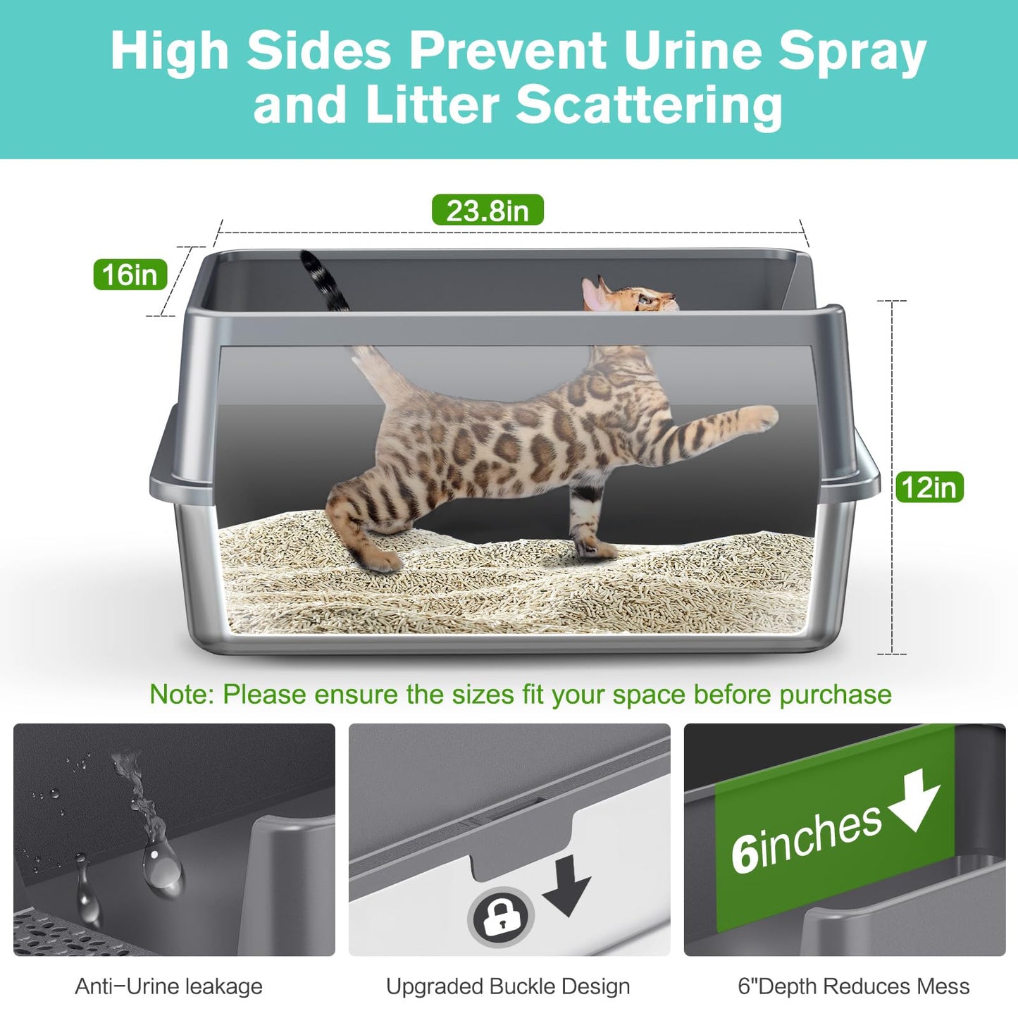 2PACK Stainless Steel Cat Litter Box with High Sides Lid, Extra Large XL Litter Box for Big Cats, Metal Kitty Litter Boxes with Anti-Leakage Enclosure,Non-Stick,Odorless,Scoop Included